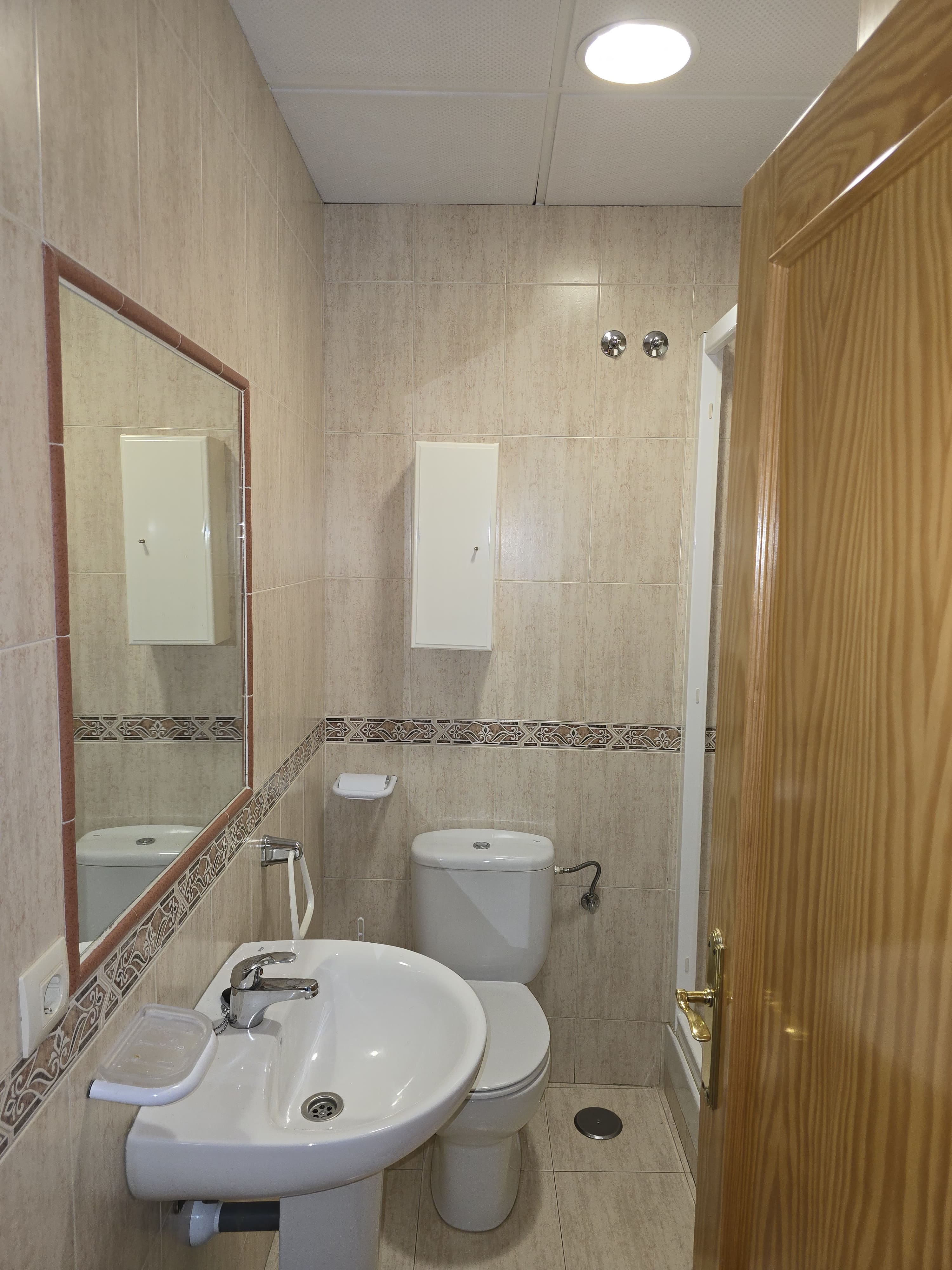 Baño con lavabo, WC y espejo en habitación individual con vistas
